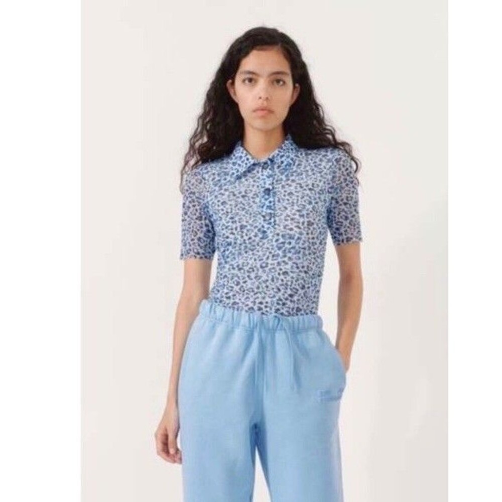 New BAUM UND PFERDGARTEN Janita Mesh Top Blue Leopard Festival Semi-Sheer XS